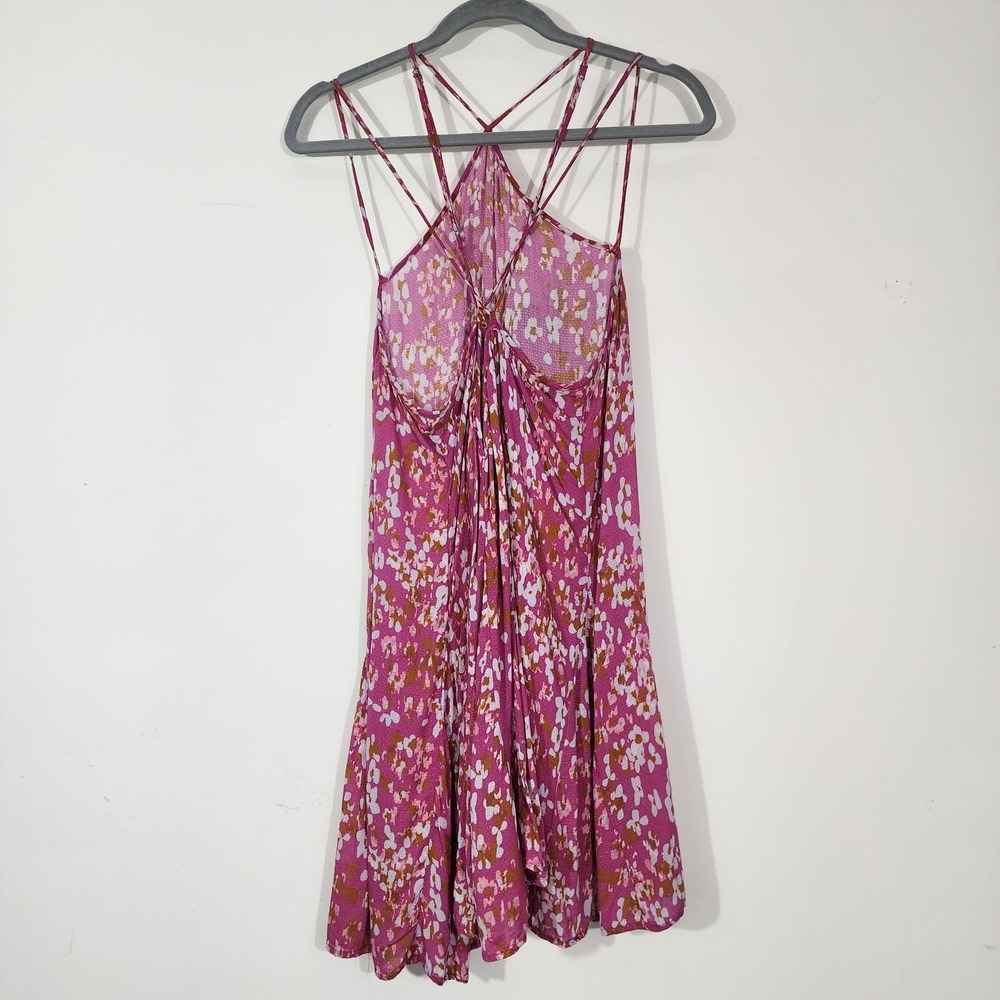 Anthropologie Pink Floral Mini Dress with Crisscross Straps - Picture 9 of 13